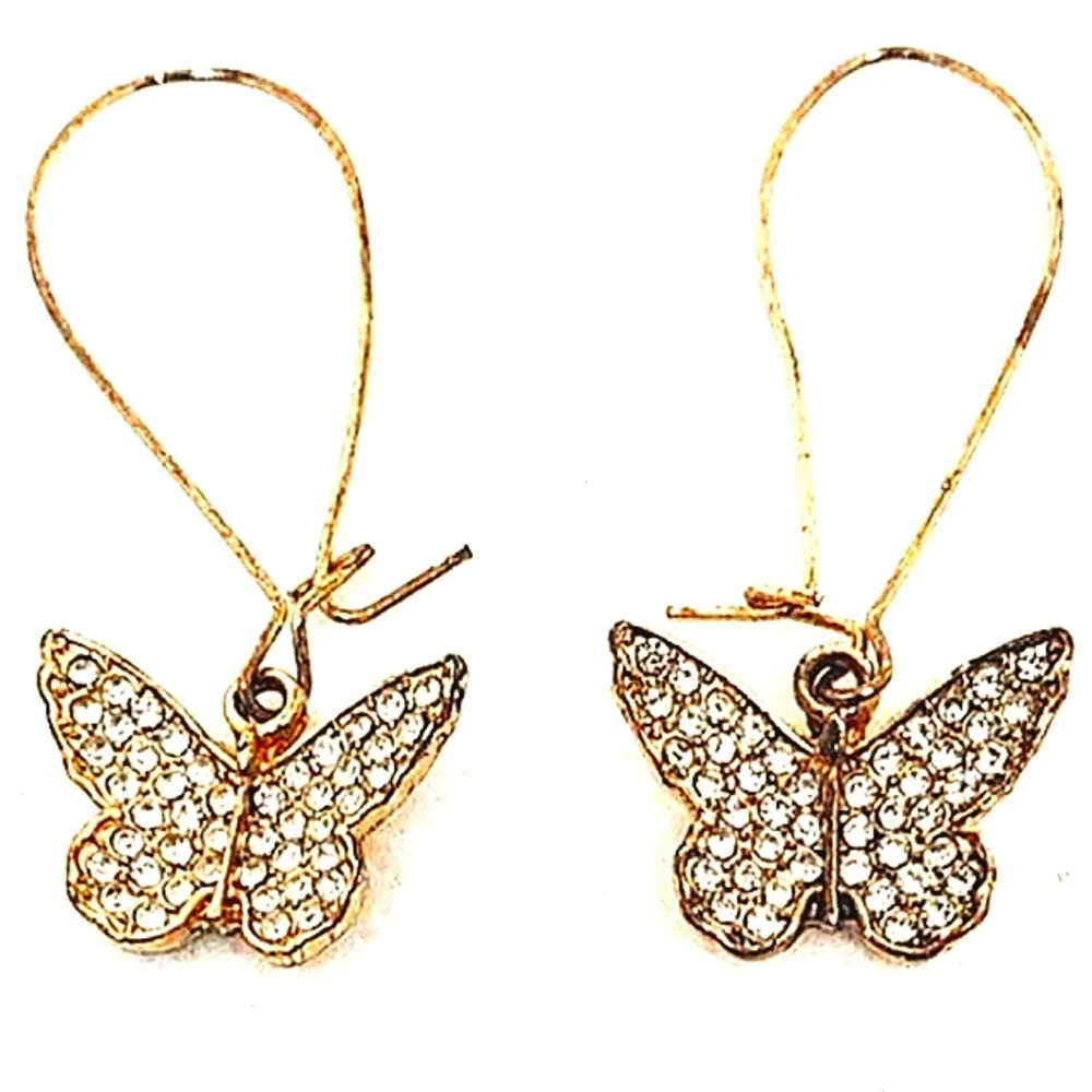 NWT Beautiful CZ Butterfly Earrings Gold Crystal  Pierced Elegant Feminine NEW
